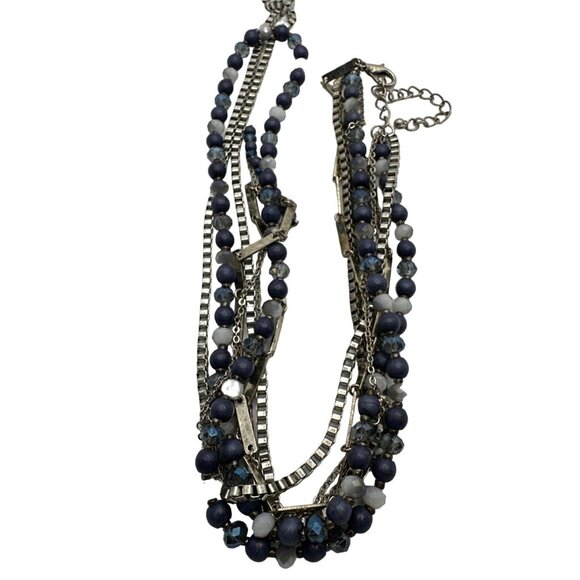 Mixed Blue Gray Multi Chain Beaded Necklace Officecore Colorful Versatile Looks - Picture 3 of 6